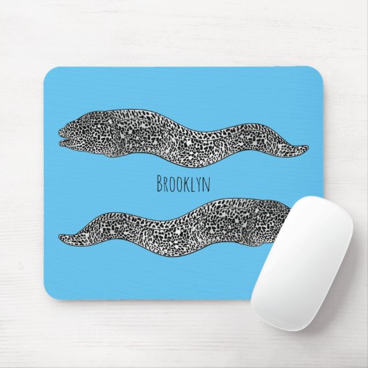 Black spotted moray eel cartoon illustration mousepad (Mit Mouse)