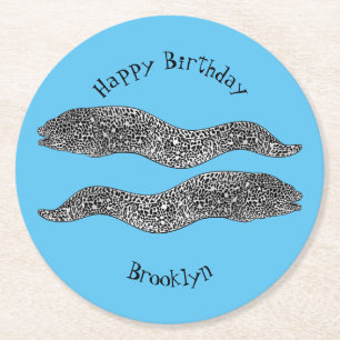 Black spotted moray eel cartoon illustration runder pappuntersetzer