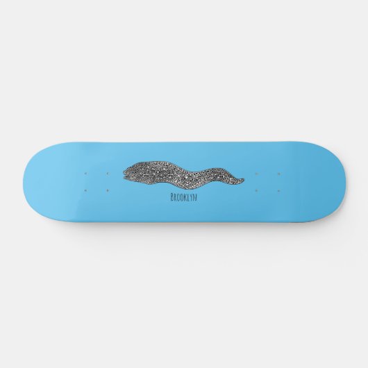 Black spotted moray eel cartoon illustration skateboard (Horizontal)
