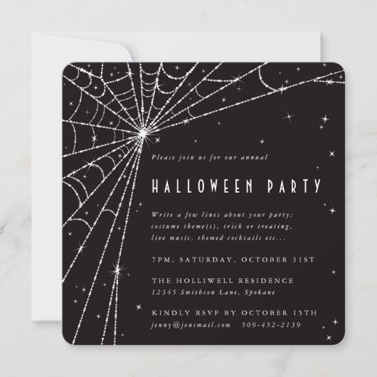Black Square Diamond Spider Web-Halloween-Party Einladung (Vorderseite)