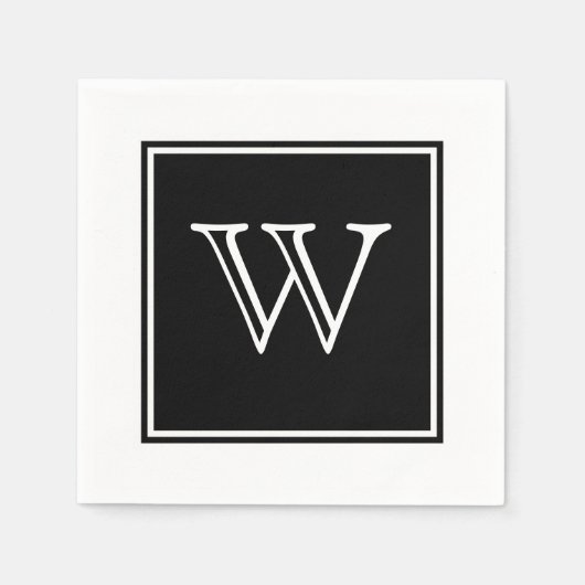 Black Square Monogram Paper Napkins Serviette (Vorderseite)