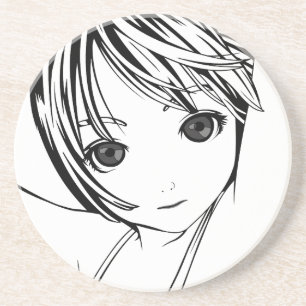 Black Square, Young Anime Girl Sandstein Untersetzer