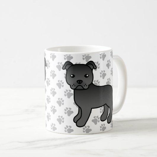 Black Staffordshire Bull Terrier Niedlich Cartoon Kaffeetasse (VorderseiteRechts)