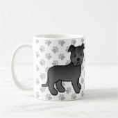 Black Staffordshire Bull Terrier Niedlich Cartoon Kaffeetasse (Links)
