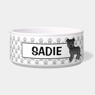 Black Staffordshire Bull Terrier und Name Napf