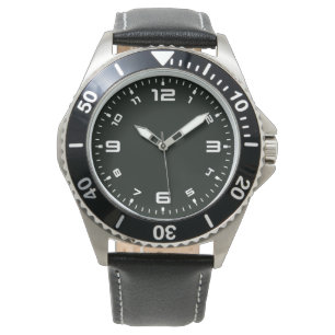 Black Stainless Steel Black Leather Strap Watch Armbanduhr
