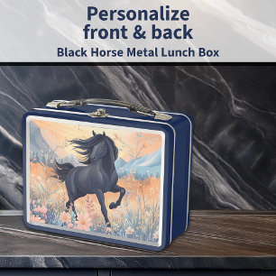 Black Stallion Horse Girls Wildblumen Spaß Metall Brotdose