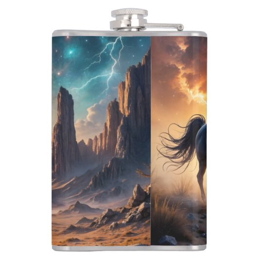 Black Stallion in Desert  Flachmann (Rückseite)