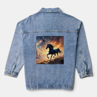 Black Stallion in Desert Nebula stars lightning Jeansjacke