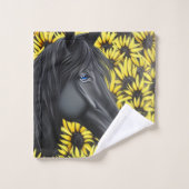 Black Stallion Pferd und Sonnenblumen Badhandtuch Set (Waschlappen)
