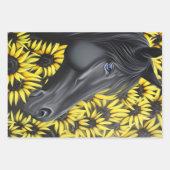Black Stallion Pferd und Sonnenblumen Geschenkpapier Set (Vorderseite)