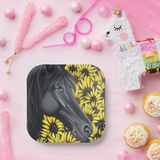 Black Stallion Pferd und Sonnenblumen Pappteller (Party)