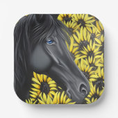 Black Stallion Pferd und Sonnenblumen Pappteller (Vorderseite)