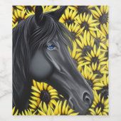 Black Stallion Pferd und Sonnenblumen Weinetikett (Einzelnes Label)