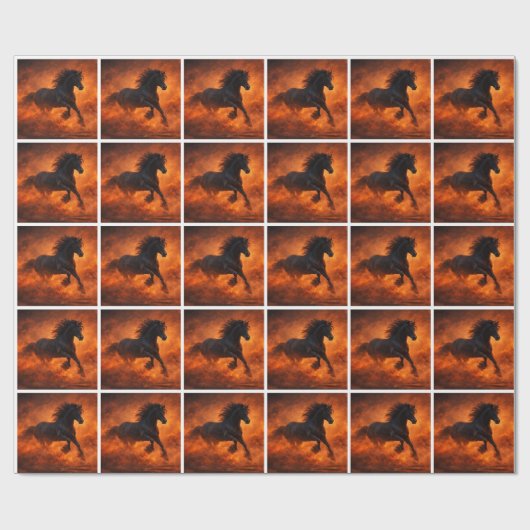 Black Stallion Running Through Orange Mist Geschenkpapier (Flach)