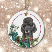 Black Standard Poodle Dog Evergreen Berry Wreath Keramik Ornament