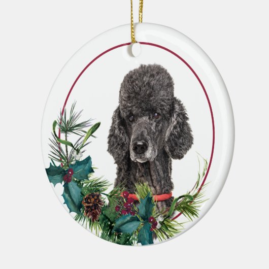 Black Standard Poodle Dog Evergreen Berry Wreath Keramik Ornament (Links)