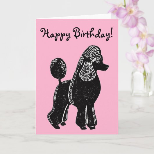 Black Standard Poodle Pink Happy Birthday Card Karte (Orchidee)