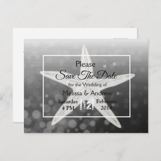 Black Starfish Beach Themed Wedding Save the Date Ankündigungspostkarte (Vorne/Hinten)