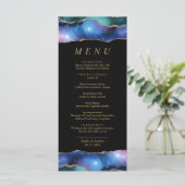 Black & Stars Blue Gold Calligraphy Wedding Menu Menükarte (Stehend Vorderseite)