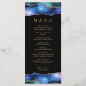 Black & Stars Blue Gold Calligraphy Wedding Menu Menükarte (Vorderseite)