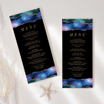 Black & Stars Blue Gold Calligraphy Wedding Menu