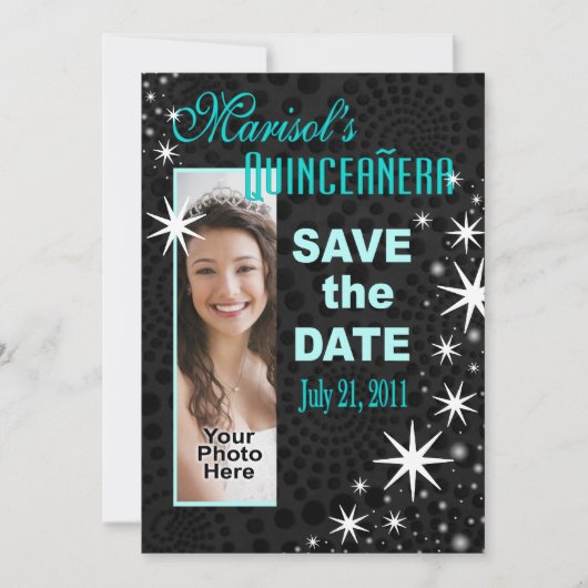 Black Stars Quinceañera Foto Party Save The Date (Vorderseite)