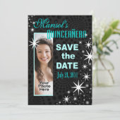 Black Stars Quinceañera Foto Party Save The Date (Stehend Vorderseite)