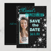 Black Stars Quinceañera Foto Party Save The Date (Vorne/Hinten)