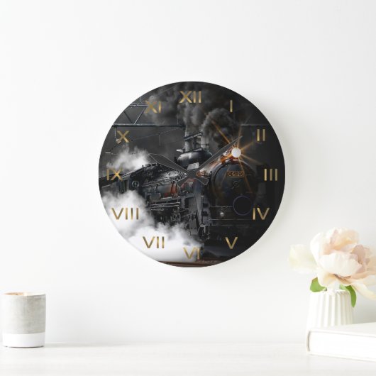 Black Steam Train Locomotive Große Wanduhr (Zuhause)