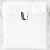 Black Stiletto Shoe and Champagne Glass Runder Aufkleber (Tasche)