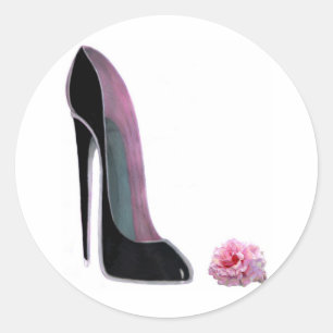 Black Stiletto Shoe und Rose Runder Aufkleber
