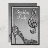 Black Stiletto & Treble Clef Geburtstag Einladung (Vorne/Hinten)
