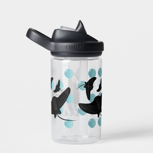 Black Stingray Ocean Bubbles Kinder Name Trinkflasche (rechts)