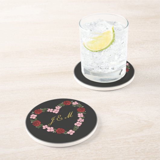 Black stoneware coasters with a pink and red heart getränkeuntersetzer (Seite)