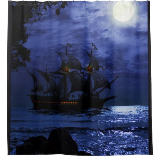 Black Stormy Rainy Lightning Night Pirate Shower Duschvorhang (Vorderseite)