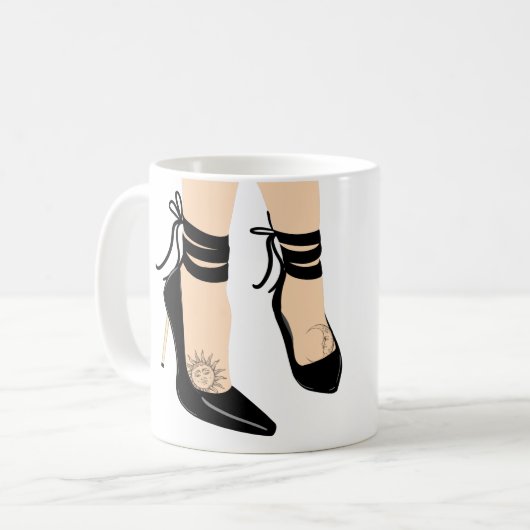 Black Strappy High Heels Sun Moon Girly Chic Kaffeetasse (Vorderseite Links)