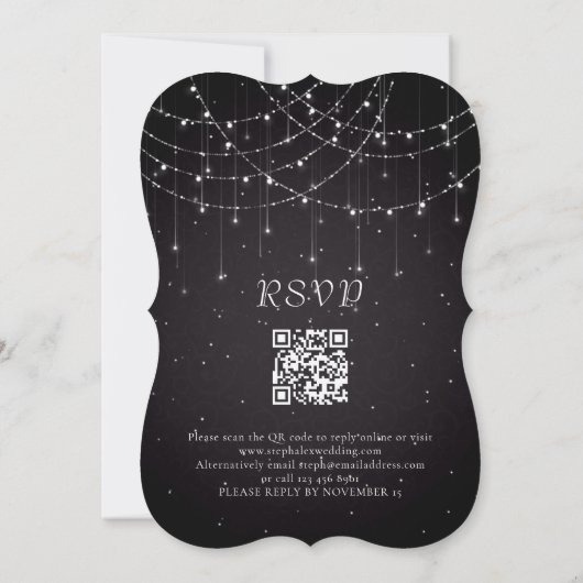 Black String Lights QR Code Festive Wedding Einladung (Rückseite)