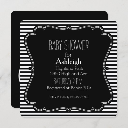 Black Strip Babydusche Monogramm Einladung (Vorne/Hinten)