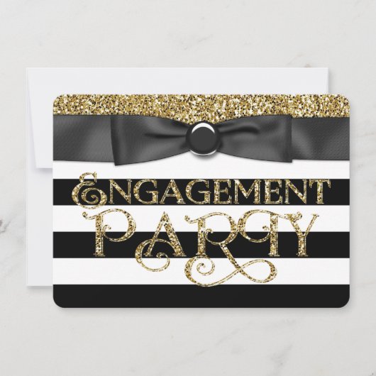Black Strip Gold Glitzer-Engagement-Partei Einladung (Vorderseite)