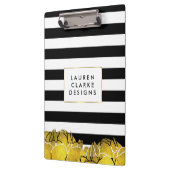 Black Strip & Gold Peony Clipboard Klemmbrett (Links)
