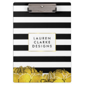 Black Strip & Gold Peony Clipboard Klemmbrett (Vorderseite)
