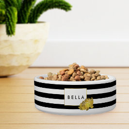 Black Strip & Gold Peony Personalisiert Pet Bowl Napf