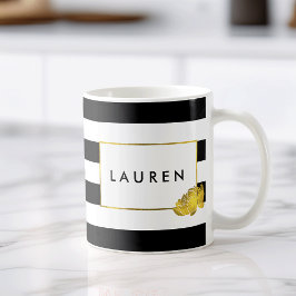 Black Strip & Gold Peony personalisierte Mug Kaffeetasse