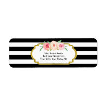Black Strip Gold Pink Floral Rücksendeadresse Etik