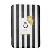 Black Strip & Imitate Gold Peony Monogram Badematte (Vorderseite Vertikal)