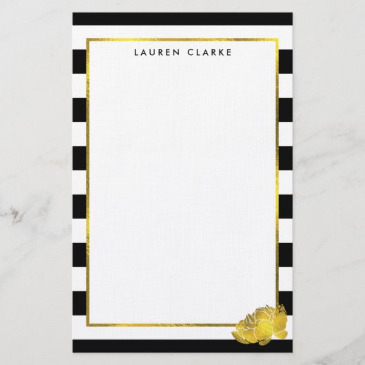 Black Strip & Imitate Goldpeony Personalisiert Briefpapier (Vorderseite)