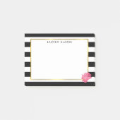 Black Strip & Pink Peony Post-it Klebezettel (Vorderseite)