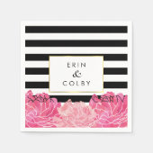 Black Strip & Pink Peony Serviette (Vorderseite)
