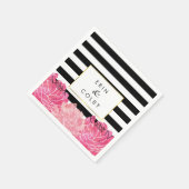 Black Strip & Pink Peony Serviette (Ecke)